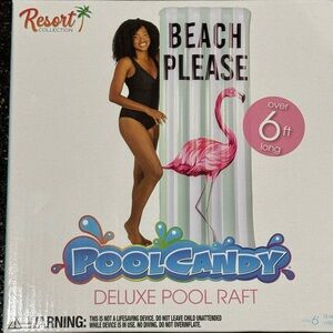 NEW Pool Candy - "Beach Please" Flamingo Deluxe Pool Raft Float - Over 6ft Long